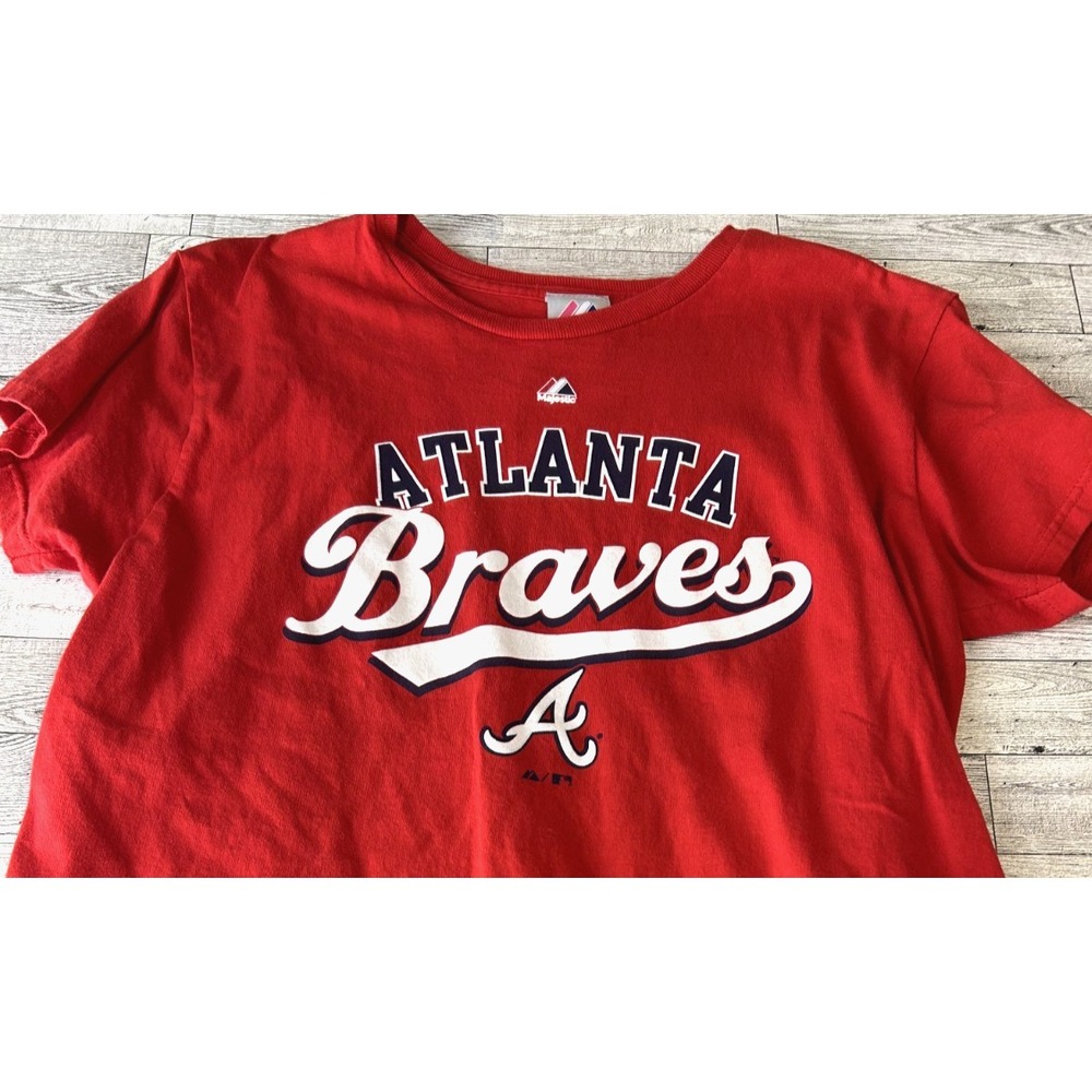 Majestic Atlanta Braves MLB Baseball Shirt LARGE Red White Official